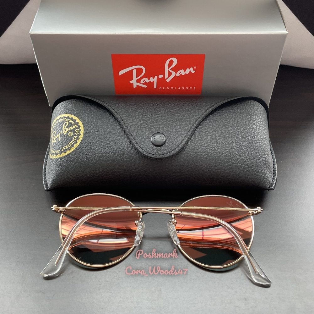 Ray Ban Round Metal Pink Flash Lenses RB3447 Gold Frame Unisex New - Picture 8 of 16